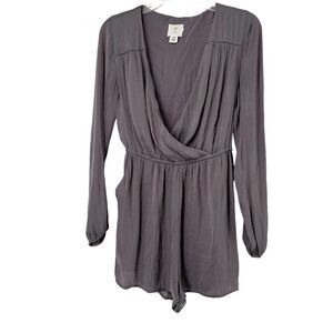 Urban Outfitters Romper Gray Demi Size S Long Sleece V Neck Alice & UO Silky